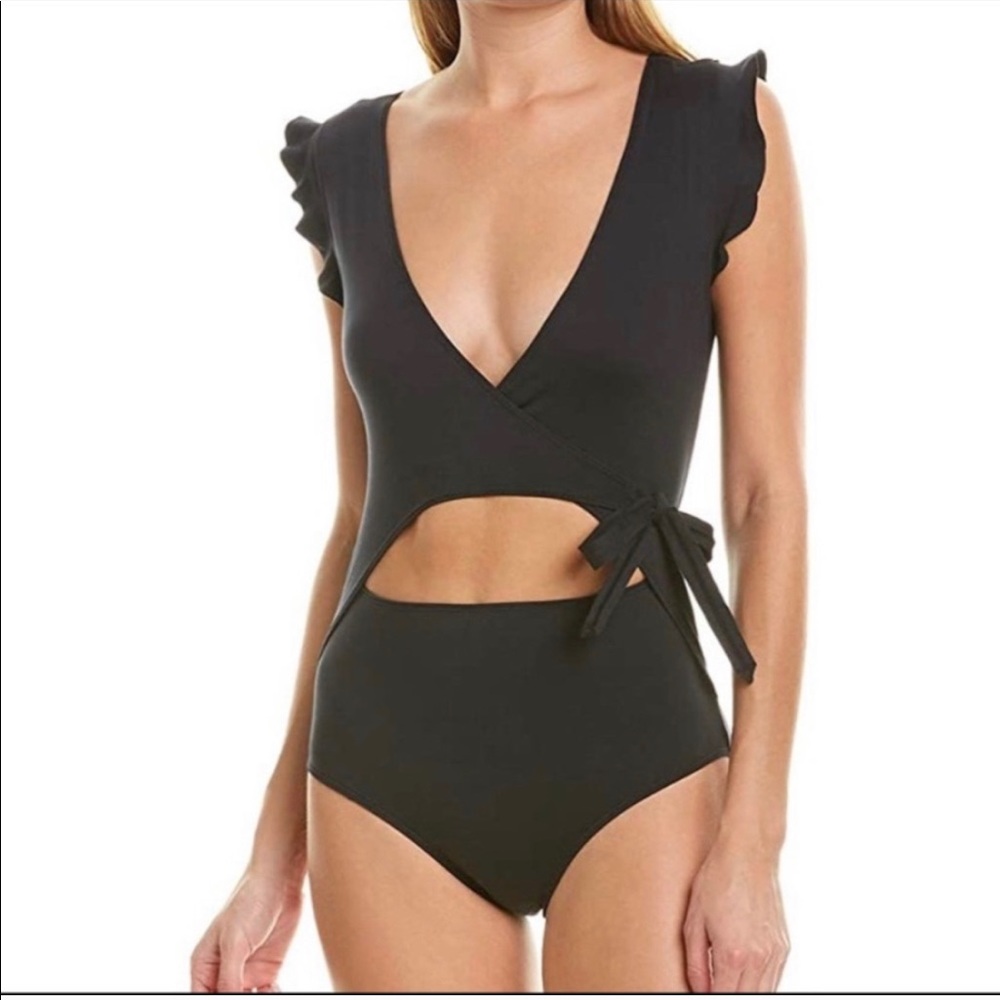 Free People Streamline Deep V Black Bodysuit